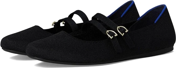 Rothy's The Double Buckle Mary Jane Women's Dress Flat Shoes Black : 6 M