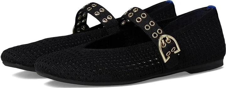 Rothy's The Max Buckle Mary Jane Women's Dress Flat Shoes Black Mesh : 7.5 M