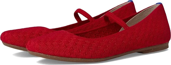Rothy's The Max Square Mary Jane Women's Dress Flat Shoes Red Crisp Basketweave : 7.5 M, Synthetic