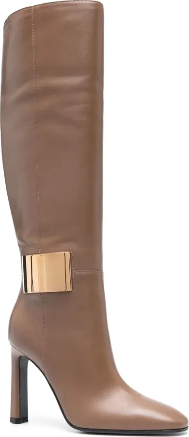 Round-Toe 100mm Leather Boots - Image 2
