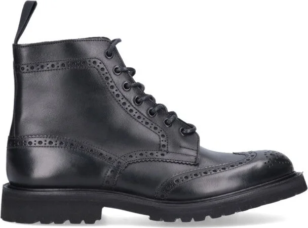 Round Toe Brogue Leather Boots