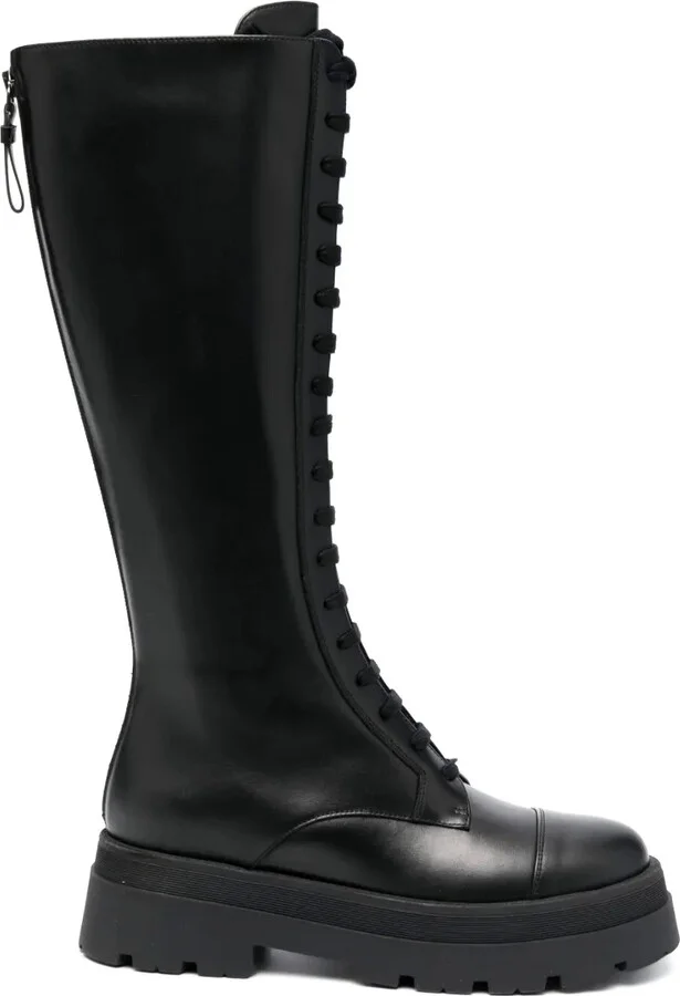 Round-Toe Lace-Up Leather Boots