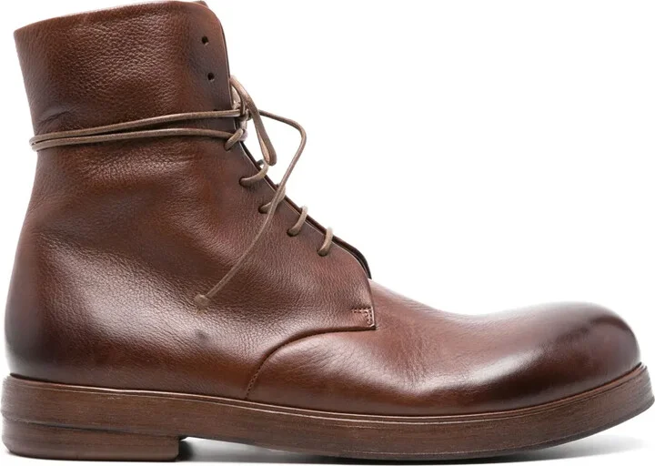 Round-Toe Lace-Up Leather Boots