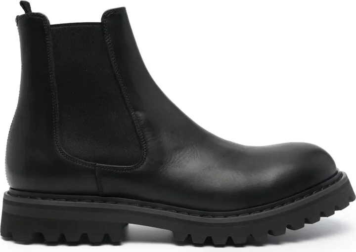 Round-Toe Leather Ankle Boots