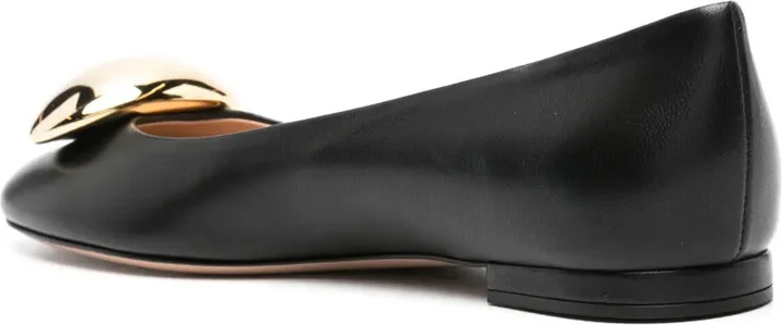 Round-Toe Leather Ballerina Shoes - Image 3