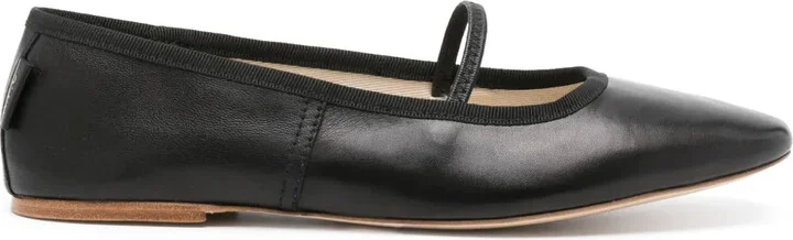 Round-Toe Leather Ballerina Shoes