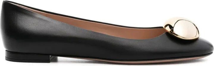 Round-Toe Leather Ballerina Shoes