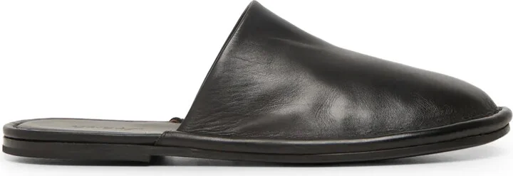 Round-Toe Leather Slippers