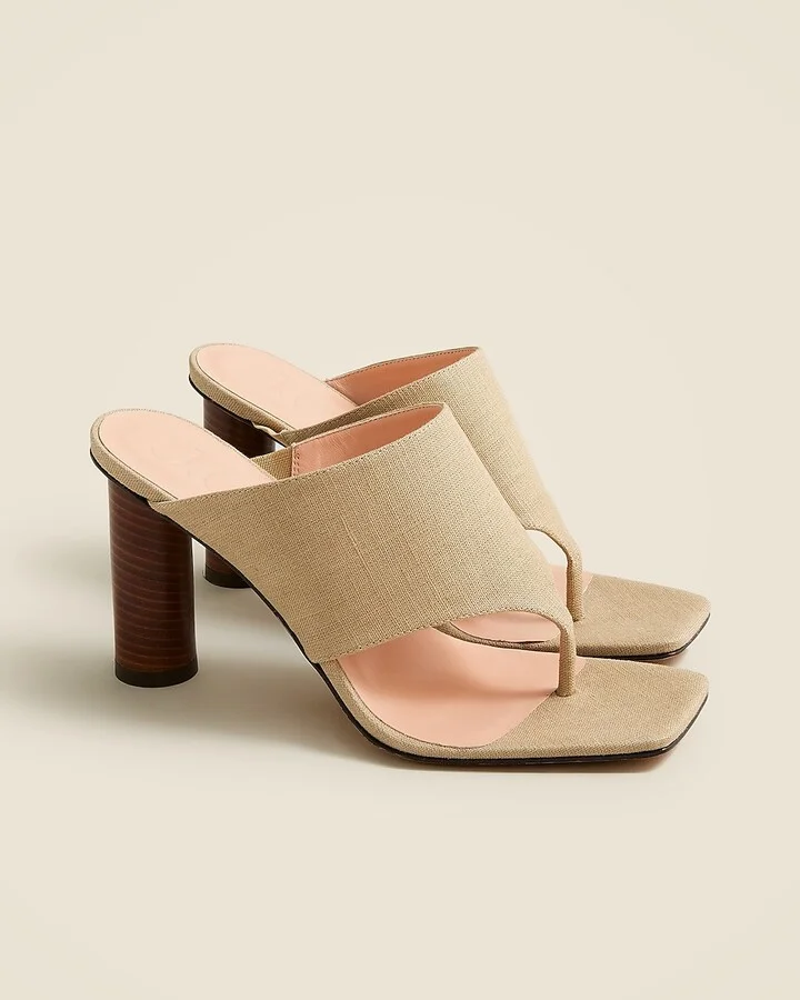 Rounded-heel thong sandals in linen