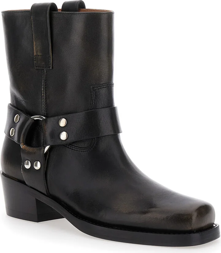 'roxy' Black Western Style Ankle Boots With Brown Nuances In Leather Woman - Image 2