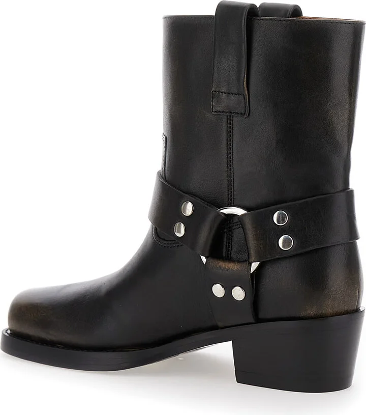 'roxy' Black Western Style Ankle Boots With Brown Nuances In Leather Woman - Image 3