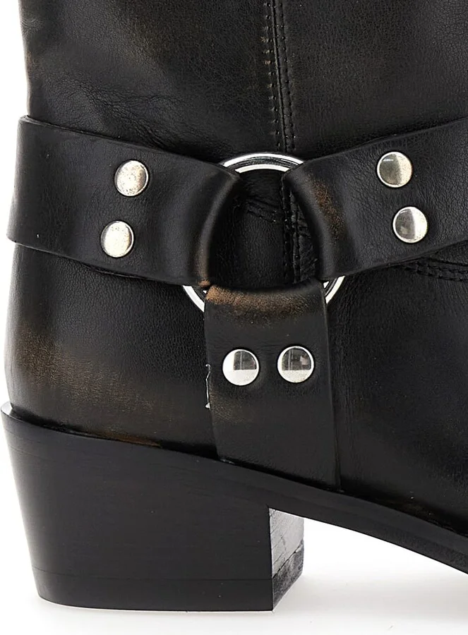 'roxy' Black Western Style Ankle Boots With Brown Nuances In Leather Woman - Image 4