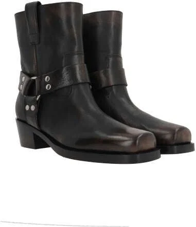 'Roxy' Black Western Style Ankle Boots With Brown Nuances In Leather Woman