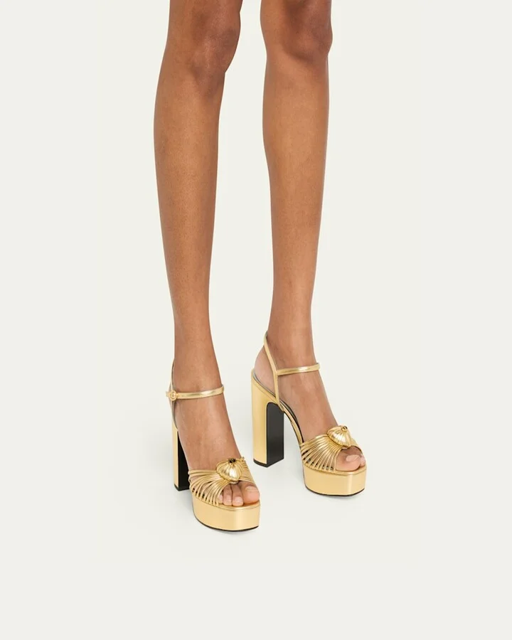 Royal Metallic Nappa Leather Heart Platform Sandals - Image 3