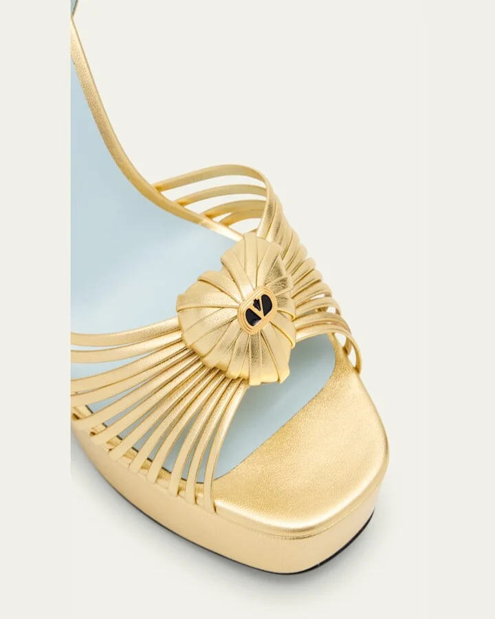 Royal Metallic Nappa Leather Heart Platform Sandals - Image 7