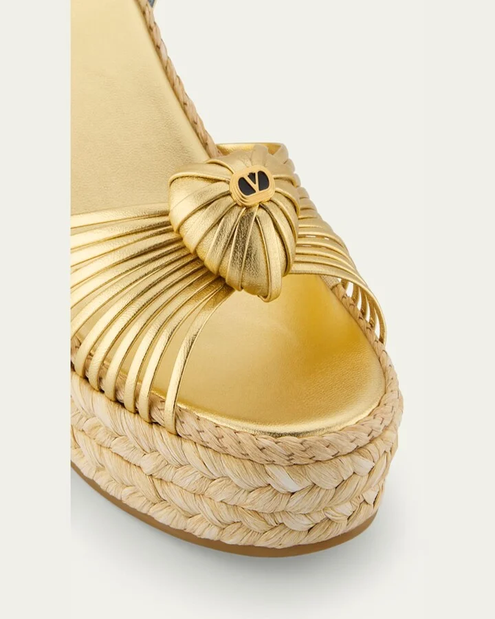 Royal Nappa Leather Laminata Wedge Espadrille Sandals - Image 3