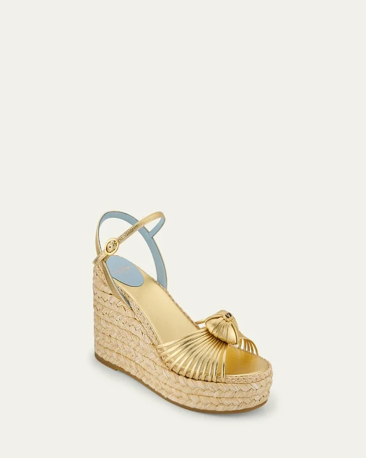 Royal Nappa Leather Laminata Wedge Espadrille Sandals - Image 6