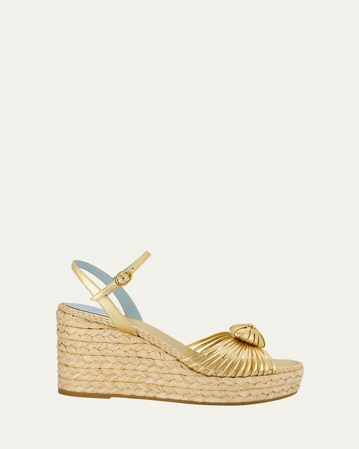 Royal Nappa Leather Laminata Wedge Espadrille Sandals