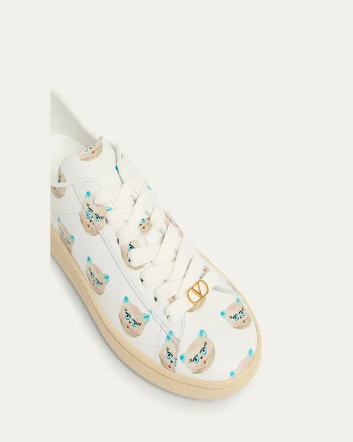 Royco VLogo Cat-Print Leather Sneakers - Image 2