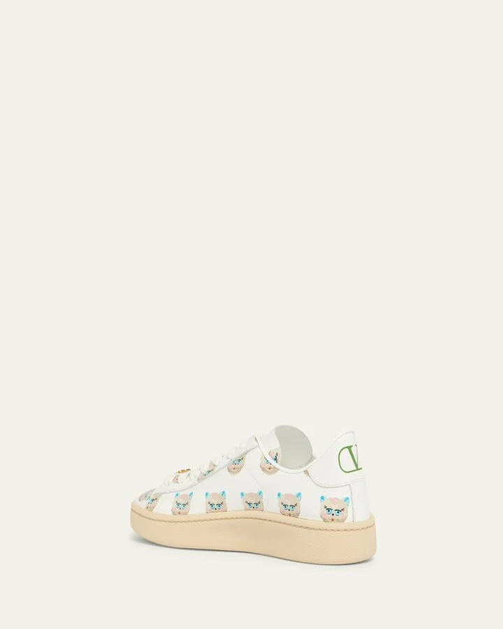 Royco VLogo Cat-Print Leather Sneakers - Image 3
