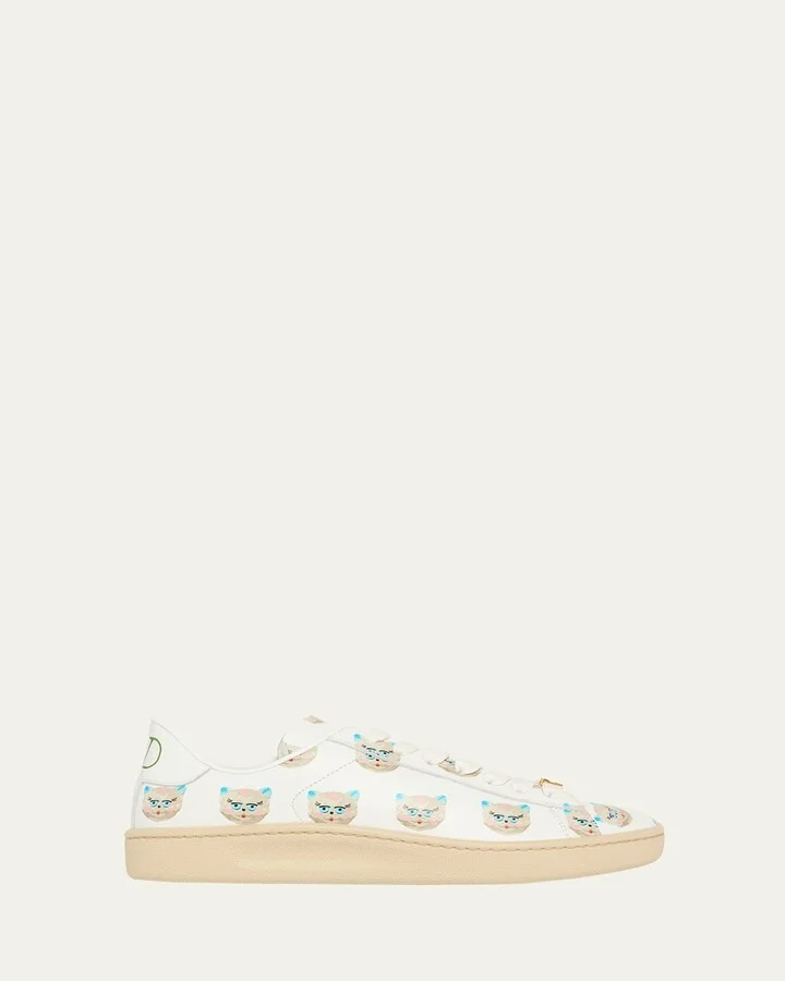 Royco VLogo Cat-Print Leather Sneakers