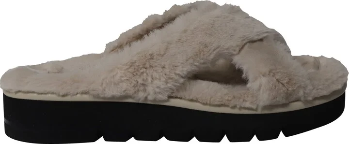 Roza Lift Slides Sandals in Cream Faux Fur
