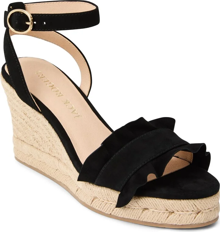 Rozette Ruffle Espadrille Ankle Strap Platform Wedge Sandal