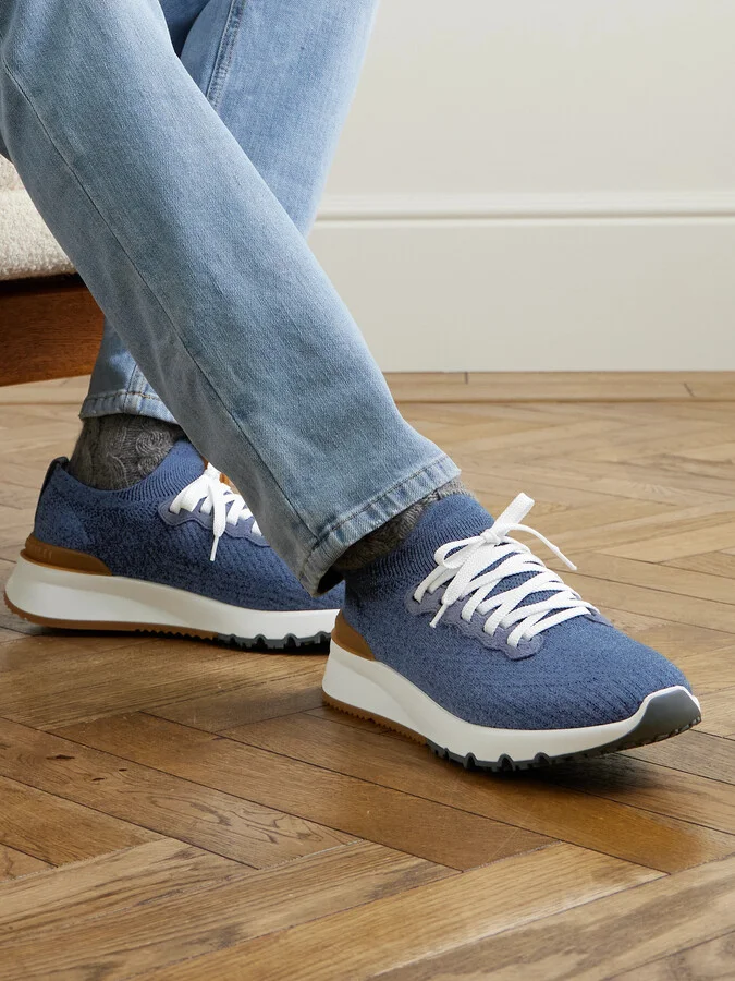 Rubber and Suede-Trimmed Stretch-Knit Sneakers - Image 2
