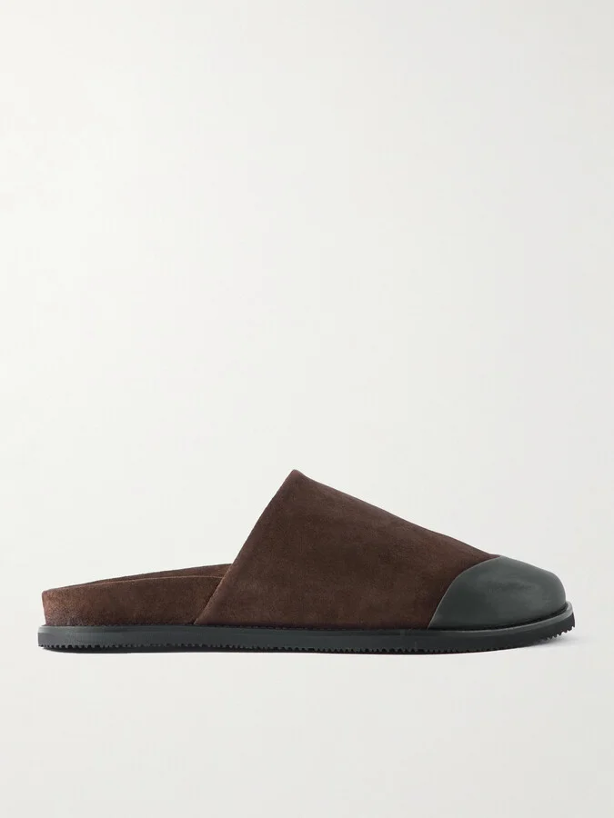 Rubber-Trimmed Suede Slides