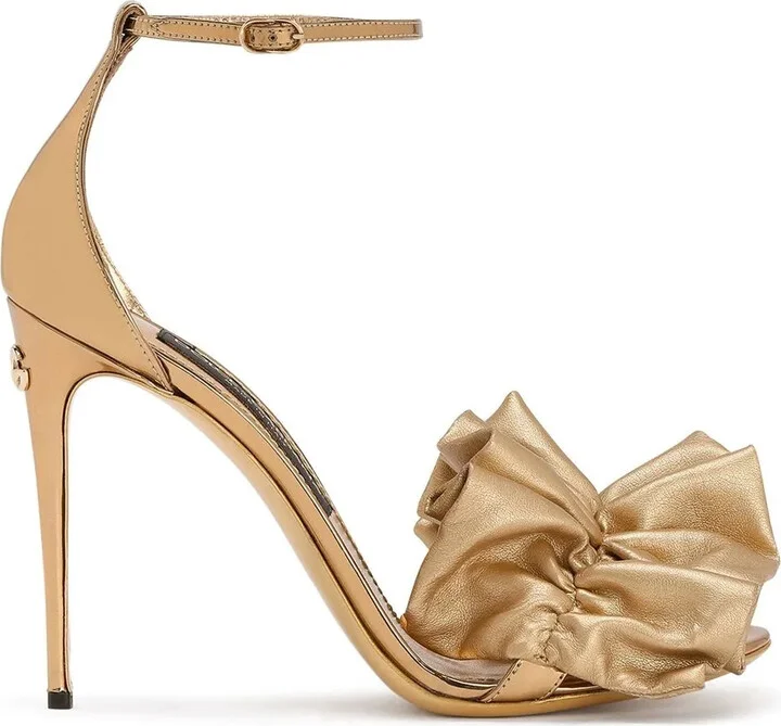 Ruched-Detail Metallic Sandals