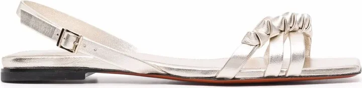 Ruched-Detailing Leather Sandals