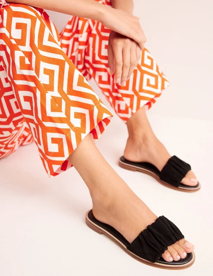 Ruched Flat Sandals, Black - Image 2