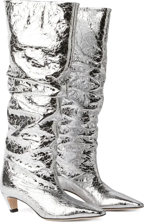 Ruched Foiled Leather Boots - Image 2