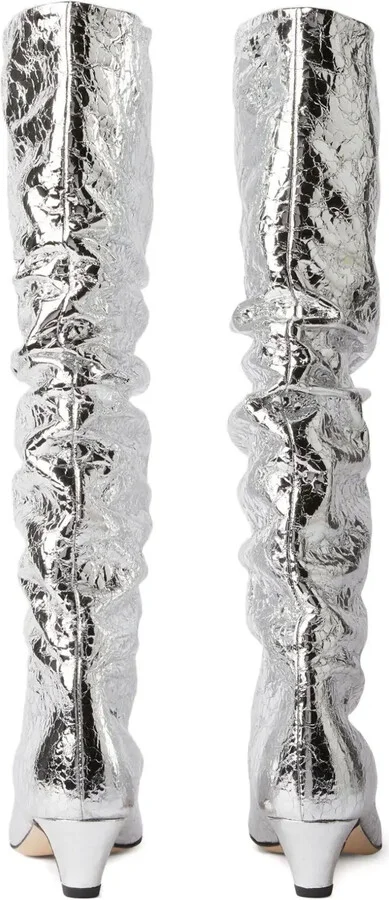Ruched Foiled Leather Boots - Image 3