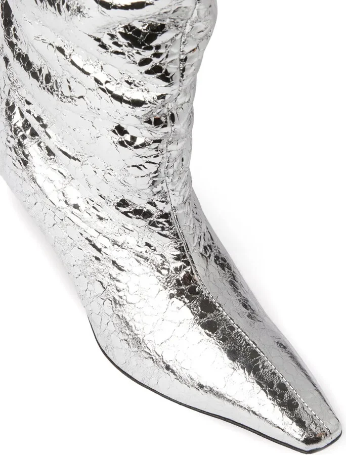 Ruched Foiled Leather Boots - Image 4
