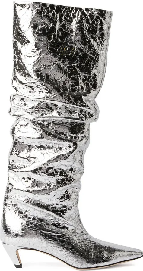 Ruched Foiled Leather Boots