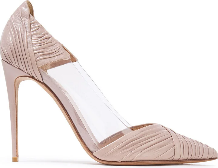 Ruched leather and PVC pumps