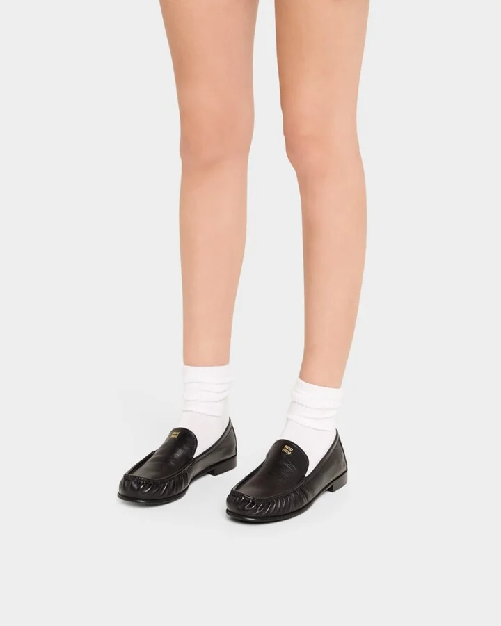 Ruched Leather Mocassin Loafers - Image 4