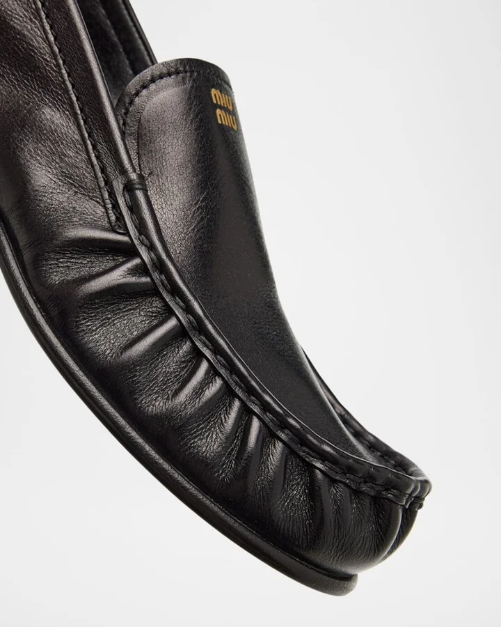Ruched Leather Mocassin Loafers - Image 5