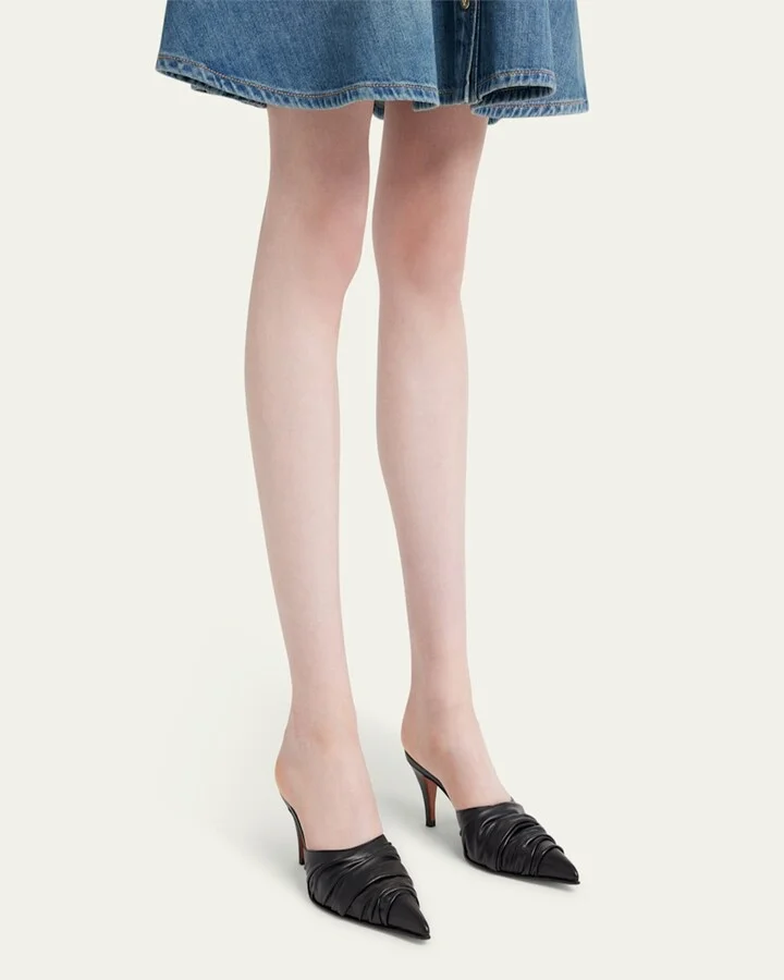 Ruched Leather Mule Pumps - Image 2
