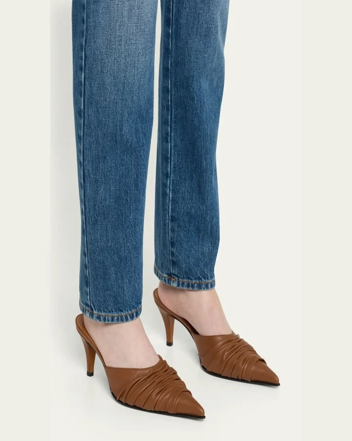 Ruched Leather Mule Pumps - Image 3