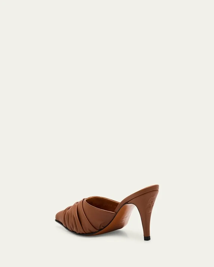 Ruched Leather Mule Pumps - Image 4