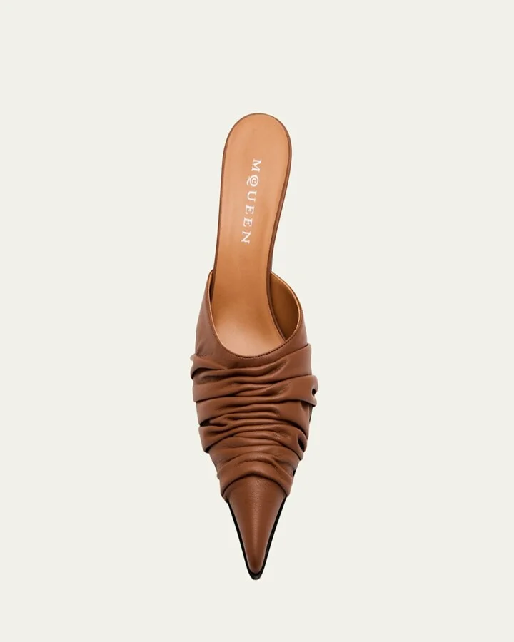 Ruched Leather Mule Pumps - Image 5