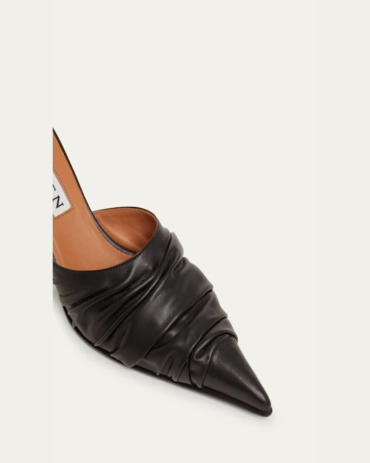 Ruched Leather Mule Pumps - Image 6