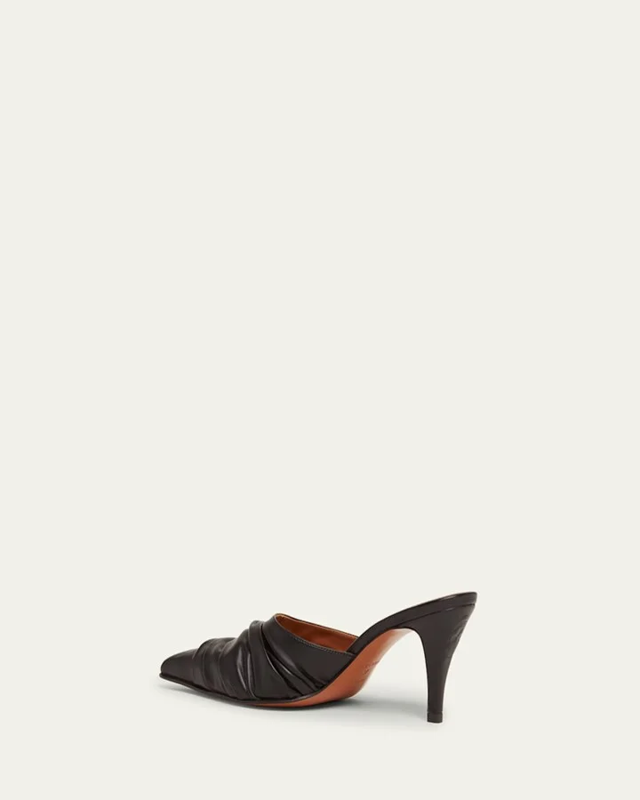 Ruched Leather Mule Pumps - Image 7