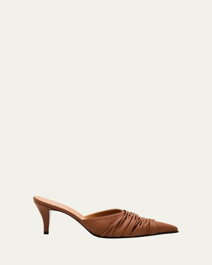 Ruched Leather Mule Pumps