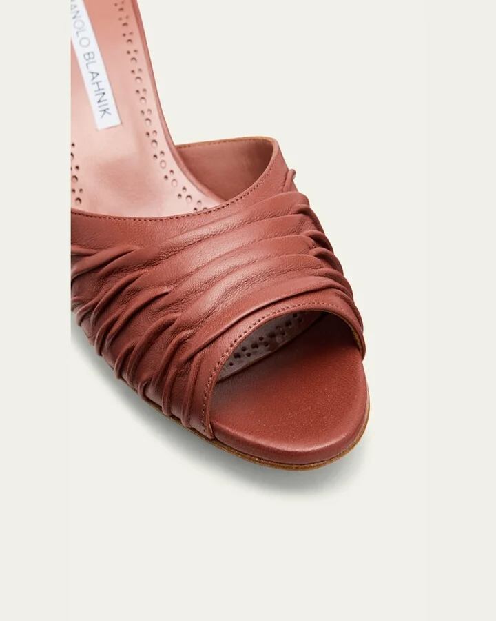 Ruched Leather Slide Sandals - Image 4