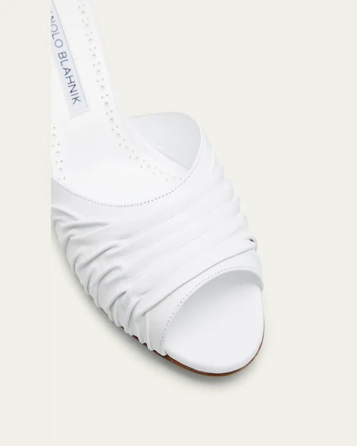 Ruched Leather Slide Sandals - Image 10