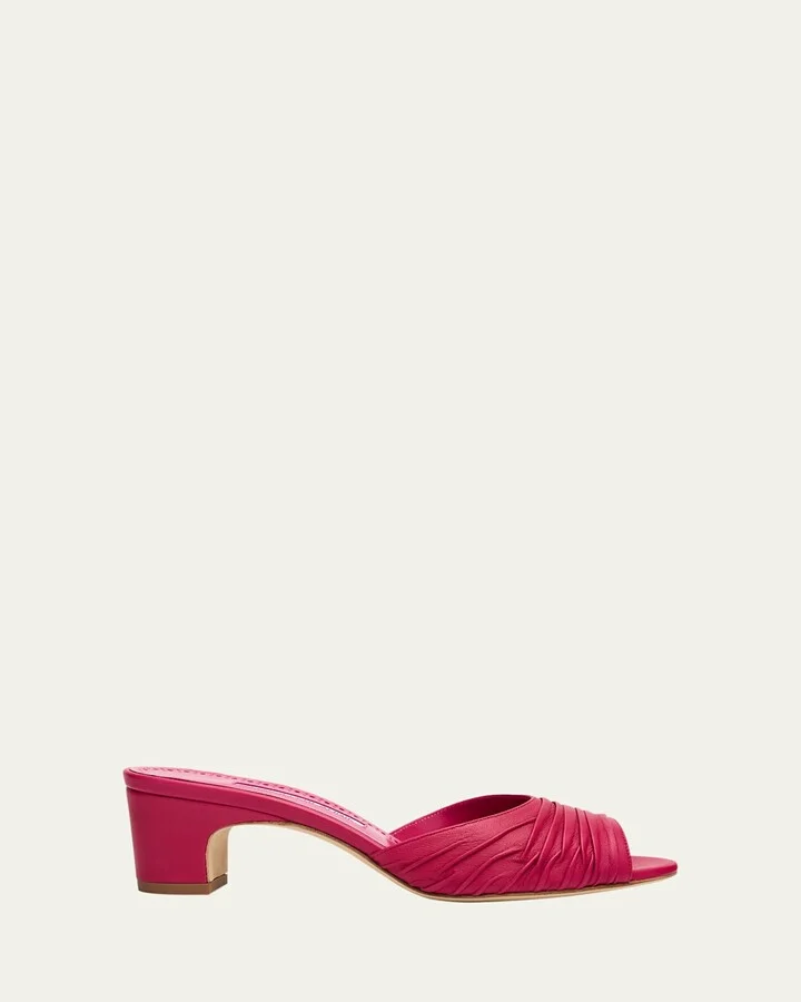 Ruched Leather Slide Sandals