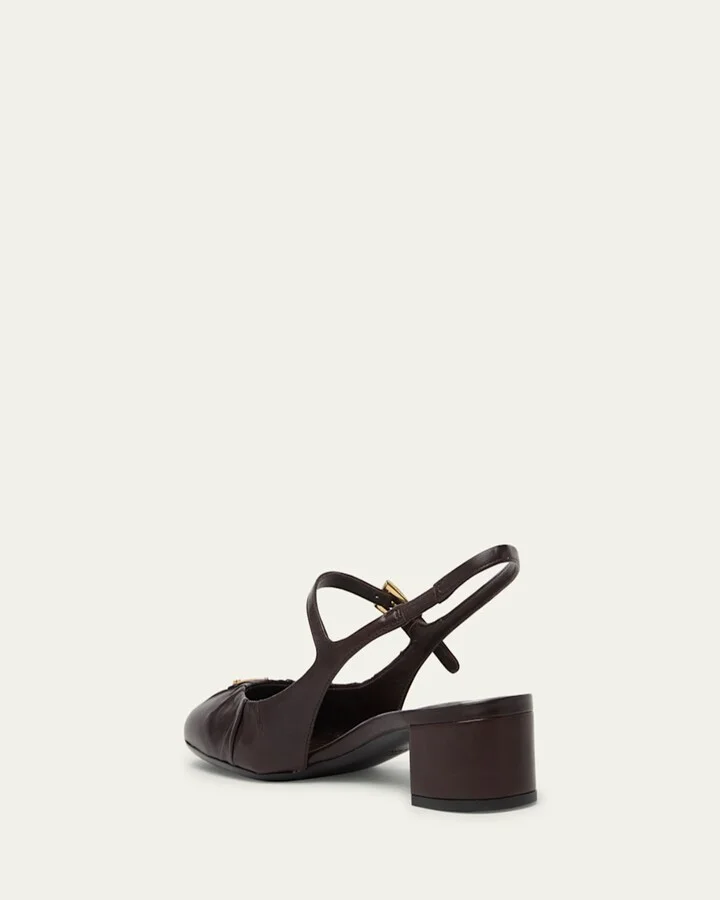 Ruched Toe Mary Jane Leather Pumps - Image 2